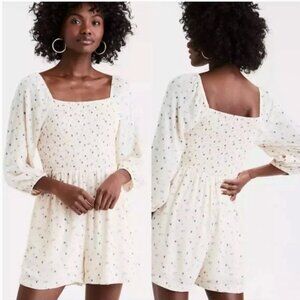 American Eagle Outfitters Smocked Cream Floral Romper TALL